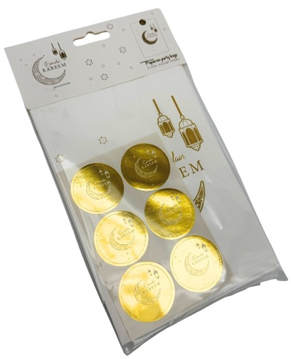 Papieren Zakjes + Stickers Ramadan Kareem Wit/Goud - 6 stuks