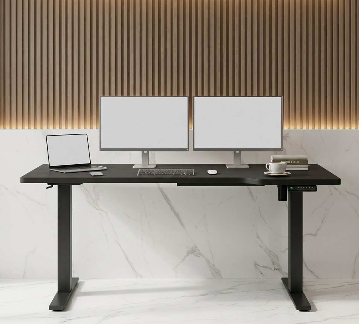 In Hoogte Verstelbaar Elektrisch kantoor - L-vormig ergonomisch kantoor met afsluitfunctie, zwart, 180 x 85 cm - Verstelbaar gamingbord met kabelmanagement en haken Casa Serena
