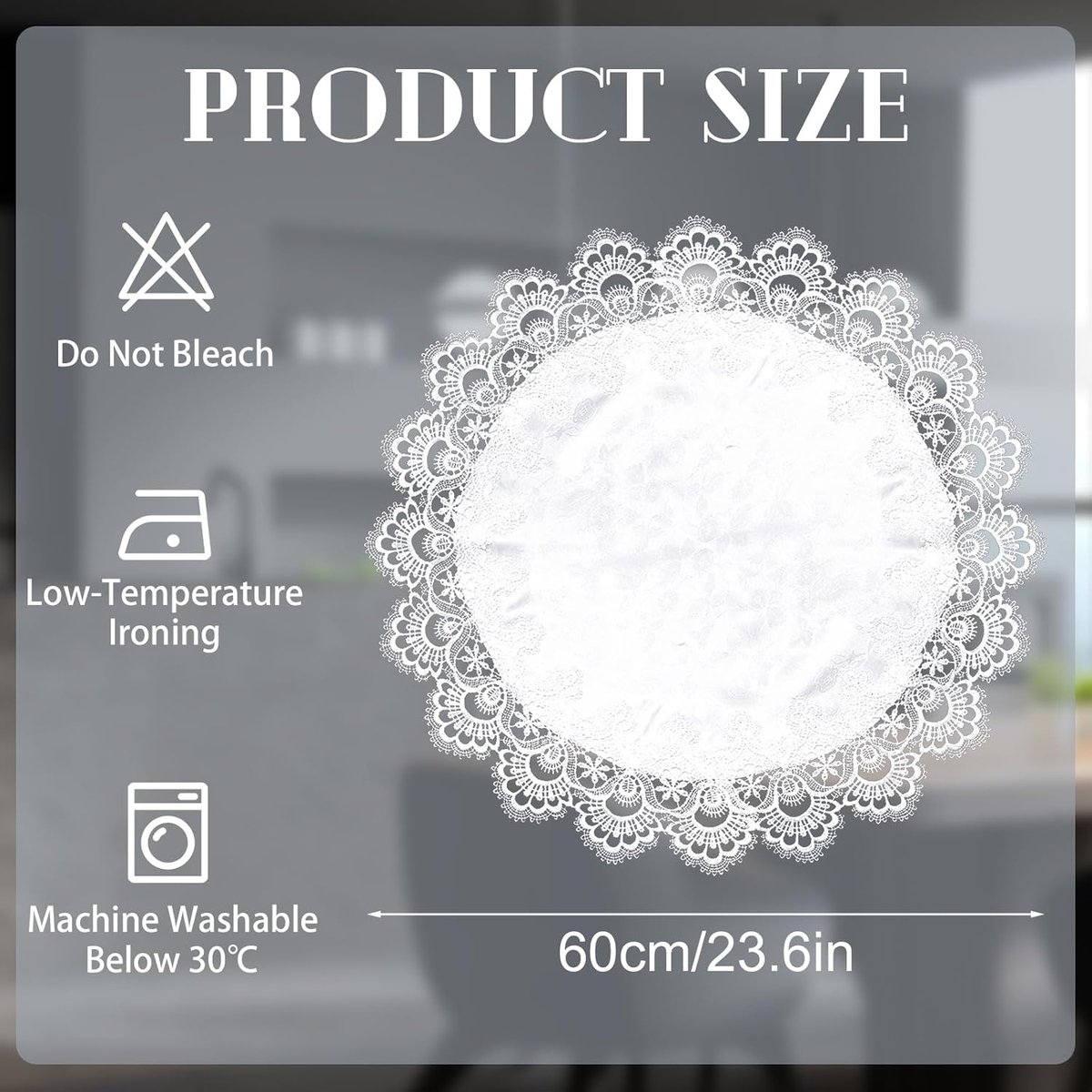 Wit Ronde Tafelkleed 60 cm met Kant Afwerking - Wasbare en Kreukvrije Tafeldecoratie
