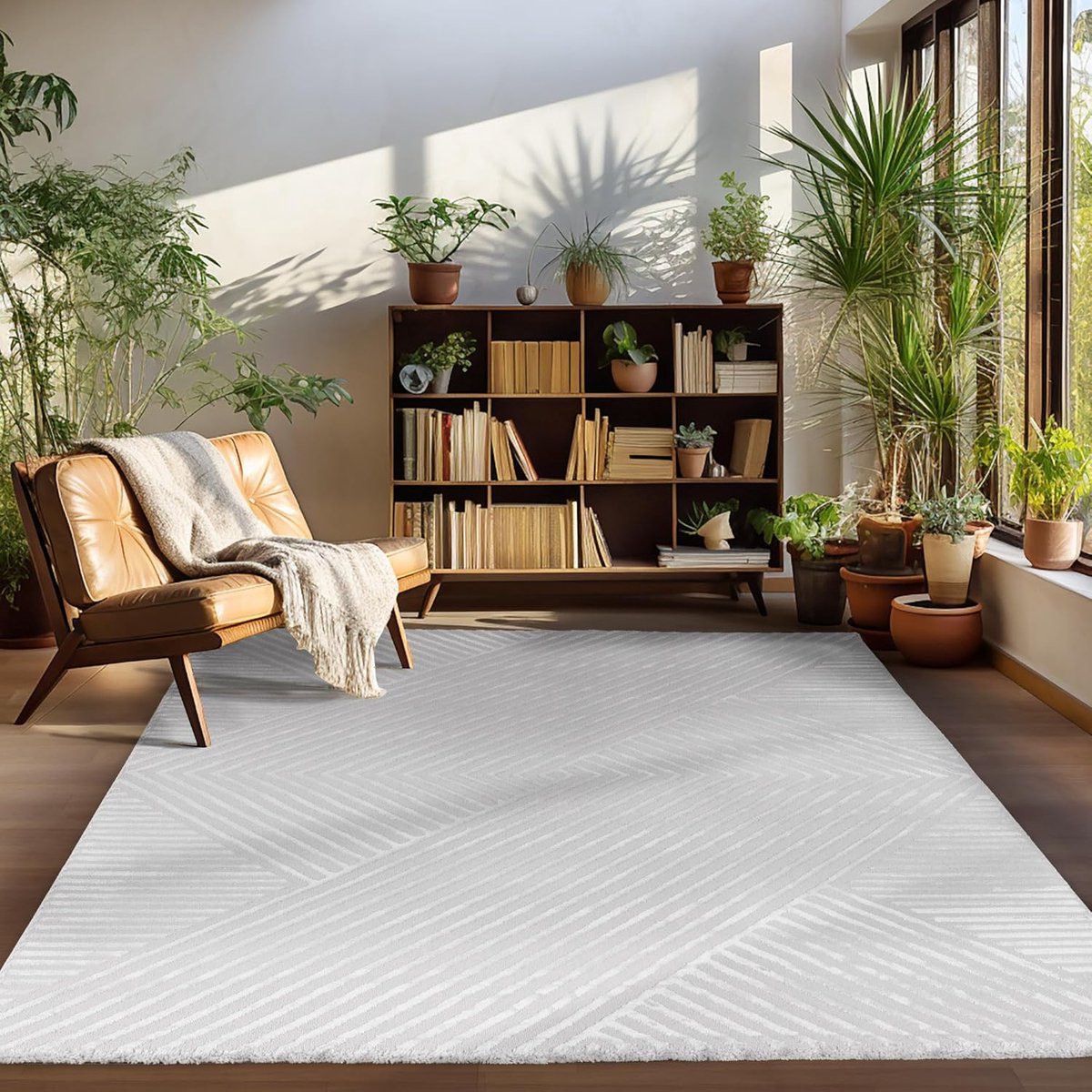 Laagpolig tapijt 160 x 230 cm grijs Scandinavische stijl 3D-effect boho zacht wasbaar voor