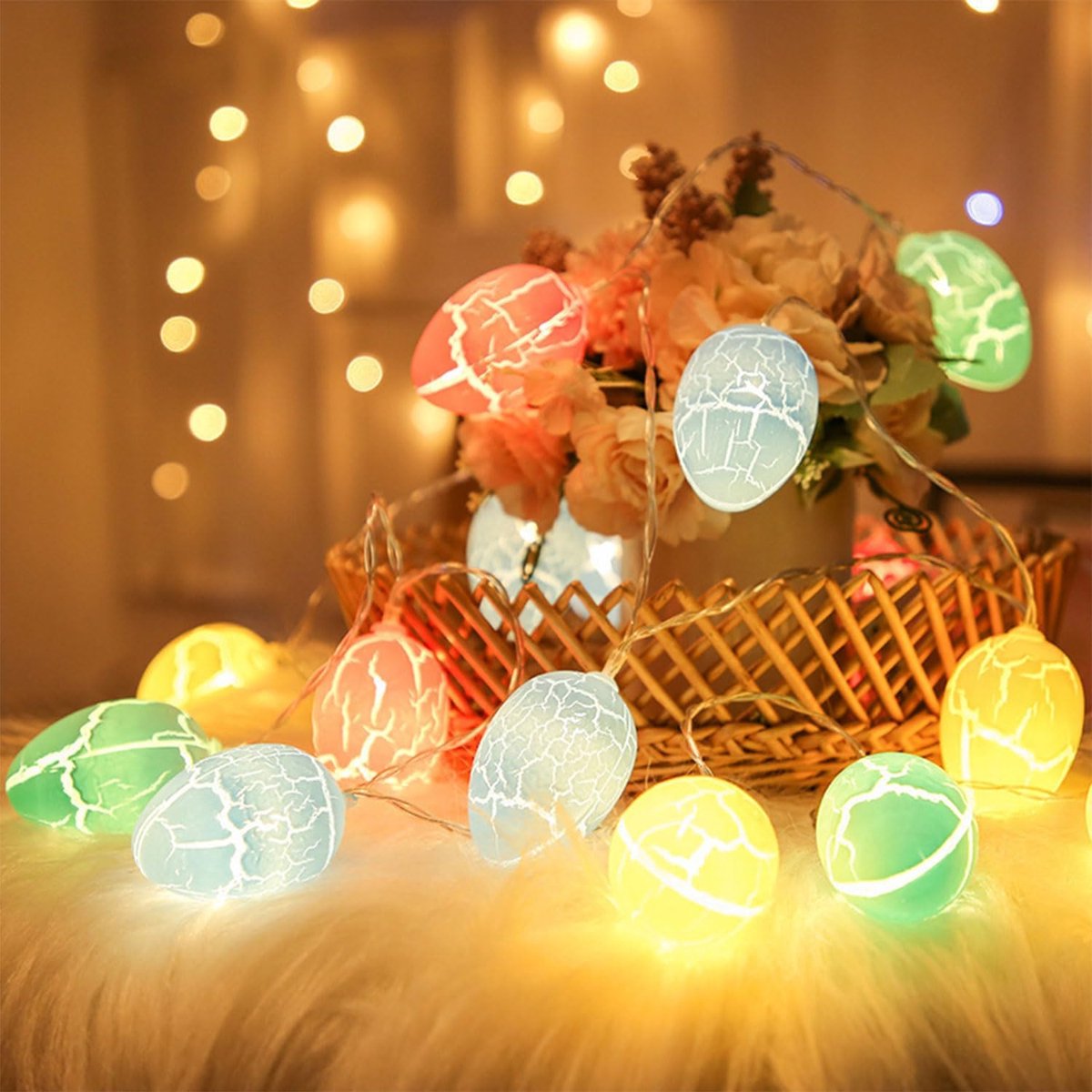 Lichtsnoer voor Pasen - USB - 1,5 m - 10 LED's - Paaseieren - Lichtketting - Decoratie - Binnen en Buiten