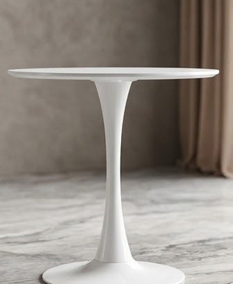 Scandinavische Moderne Ronde Eettafel Ø80 cm - Kleine Keukentafel voor 2-4 personen - Witte MDF Tafel met Metalen Cilindrische Basis - Eetkamer, Keuken & Woonkamer Casa Serena – 80 cm – Casa Dorada