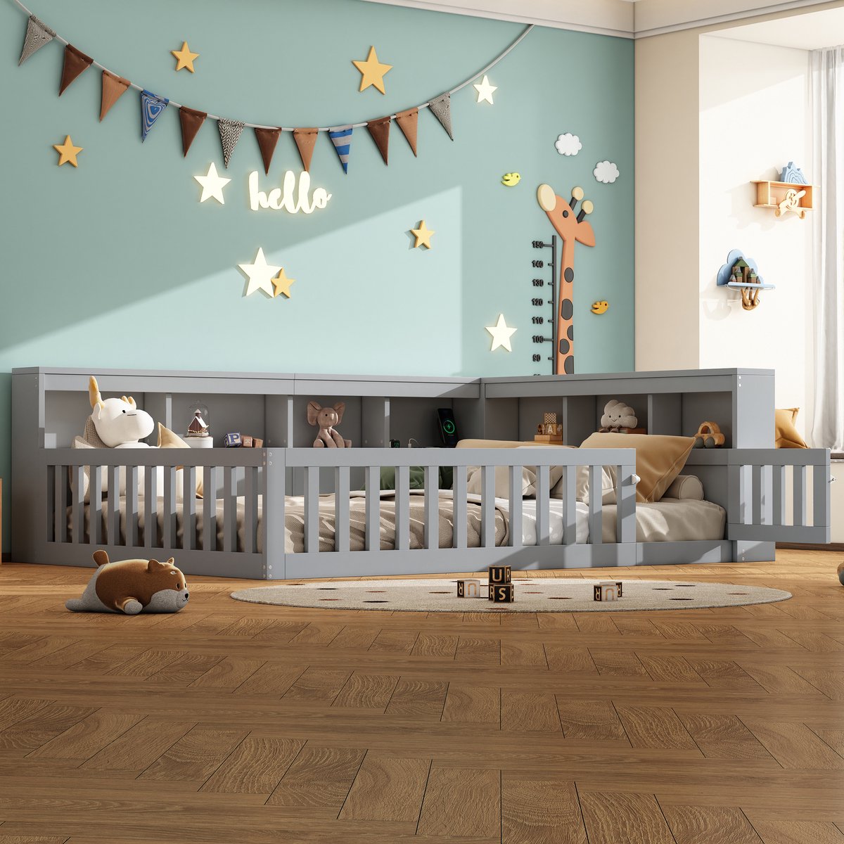 Wishdor - Bedbank - Met Opbergvak En Usb-Aansluiting - Met Lattenbodem - Spaanplaat En MDF - Grijs - 140 X 190 Cm