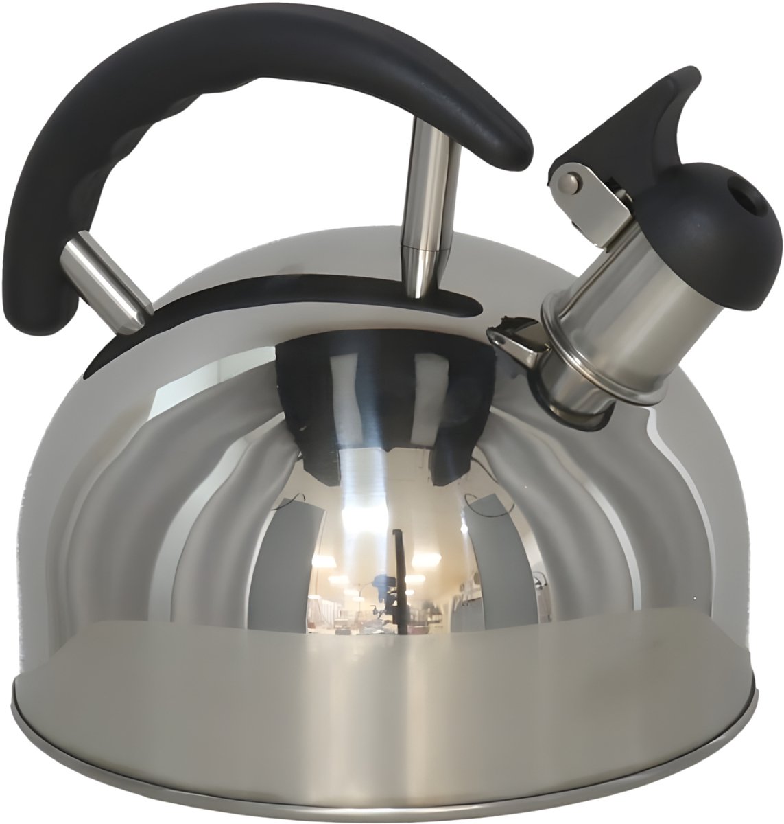 Gerimport Fluitketel / waterkoker - RVS - 2 liter - zilver / zwart - vakantie / camping