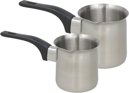 Melk en sauspannen set - 2x stuks - 500 ml en 235 ml - RVS - metaal