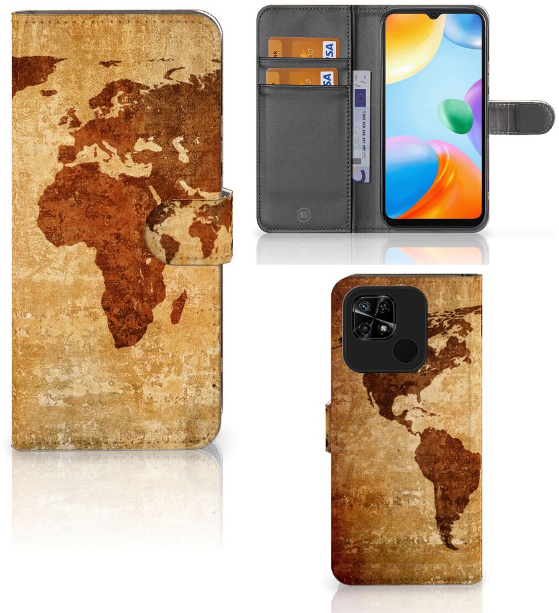 Xiaomi Redmi 10C Flip Cover Wereldkaart