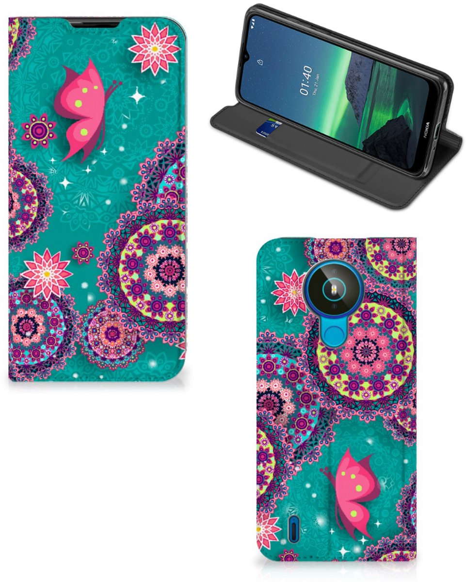 Standcase Hoesje voor Nokia 1.4 Bookcase Cirkels en Vlinders