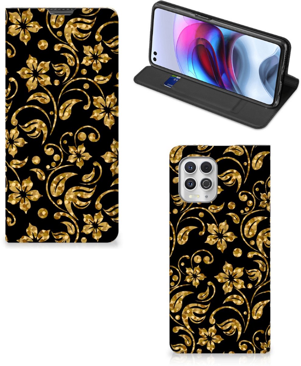 Motorola Moto G100 Smart Cover Gouden Bloemen