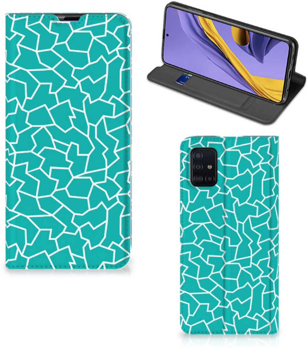 Standcase Hoesje voor Samsung Galaxy A51 Bookcase Cracks Blue