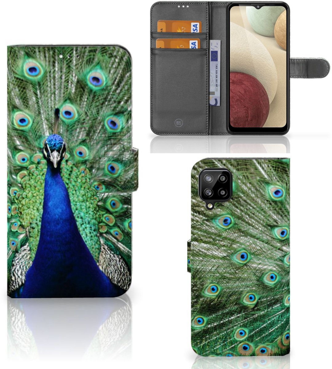 Samsung Galaxy A12 Telefoonhoesje met Pasjes Pauw