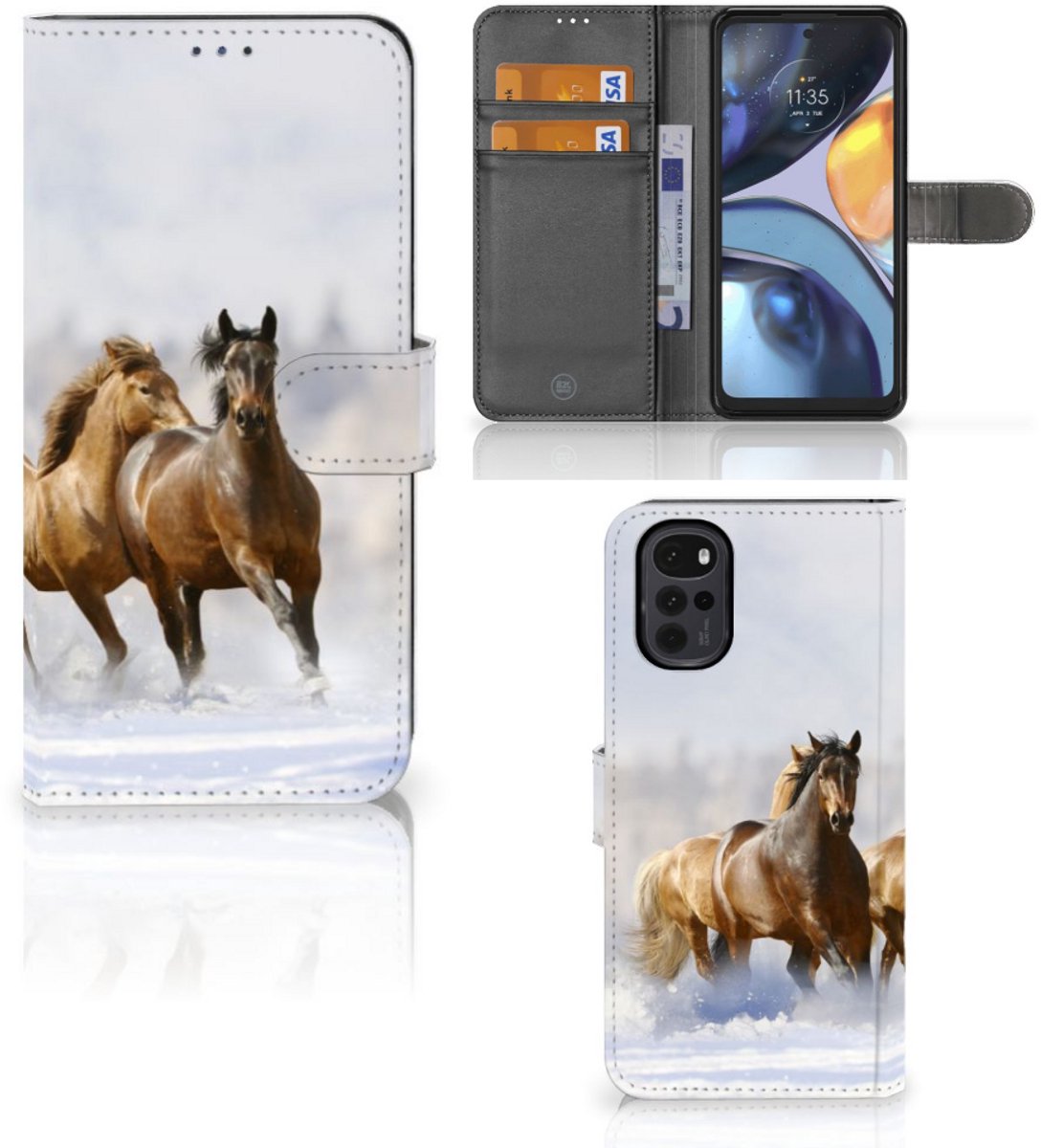 Motorola Moto G22 Telefoonhoesje met Pasjes Paarden