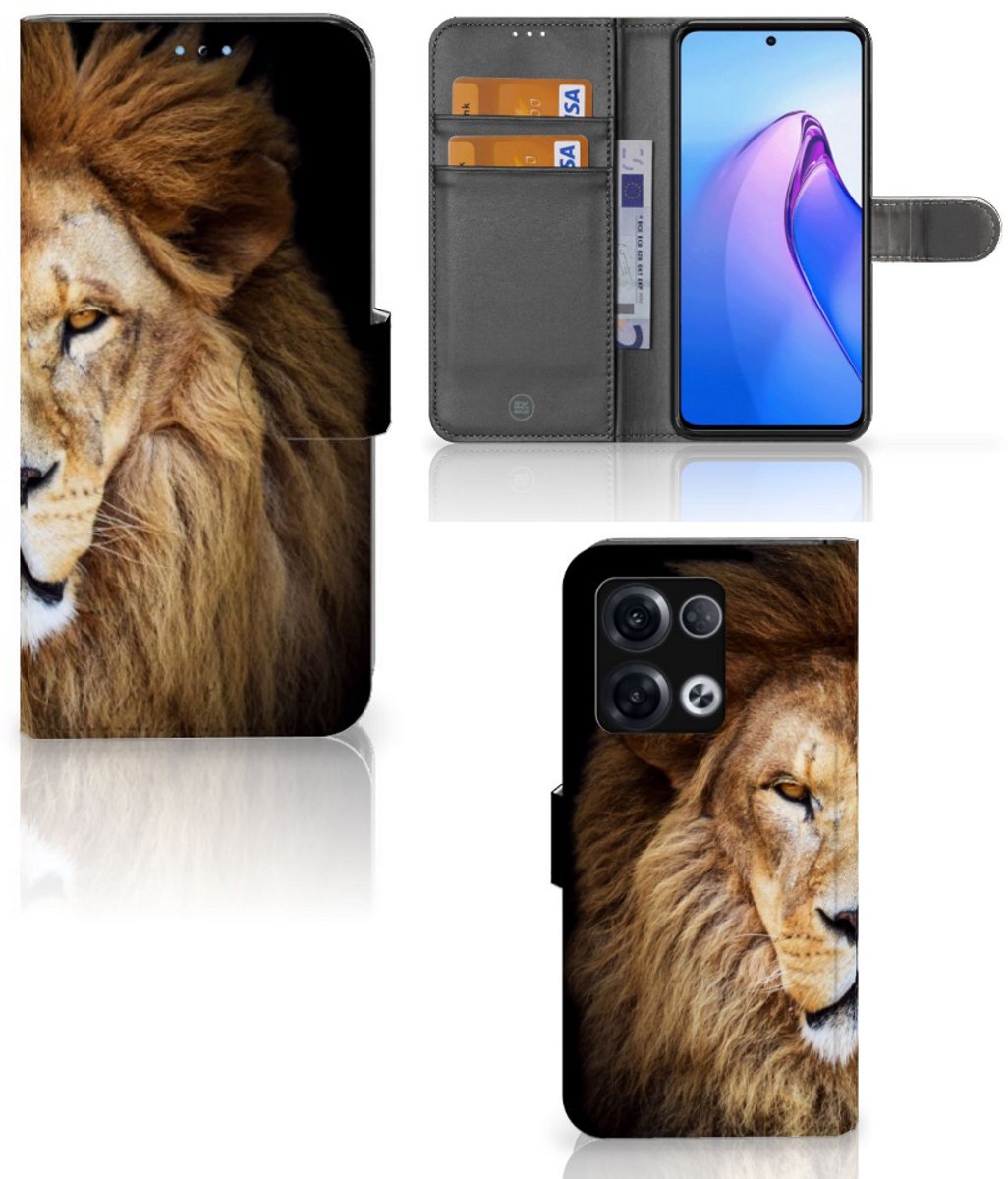 OPPO Reno8 Pro Telefoonhoesje met Pasjes Leeuw