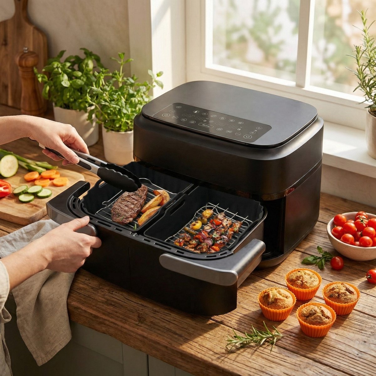 UNBOX Airfryer Accessoires - Geschikt voor Philips 1000 Series Dual Basket Airfryer - NA150/00 - 7,1L - Inclusief Airfryer Siliconen Bakje & e-Receptenboek — afbeelding 6