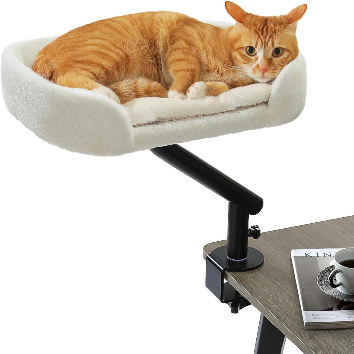 EcoPawPaw Kattenbed voor Bureau – 360° Draaibaar – Zachte Pluche Kattenhangmat – Antislip Klem – tot 22,5 kg