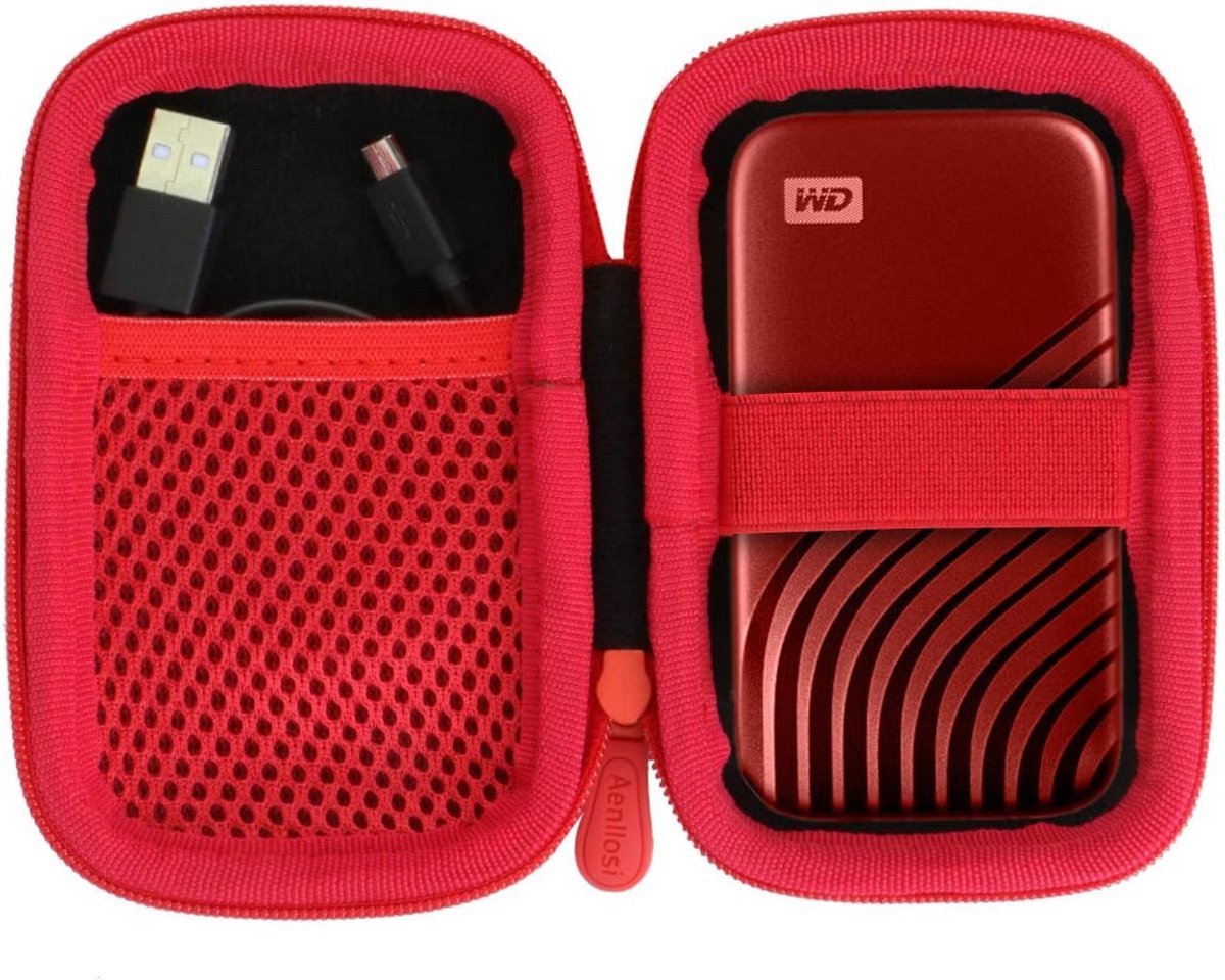 Harde Opbergtas voor Portable SSD - Draagbare Bescherming en Organisatie (Rood)