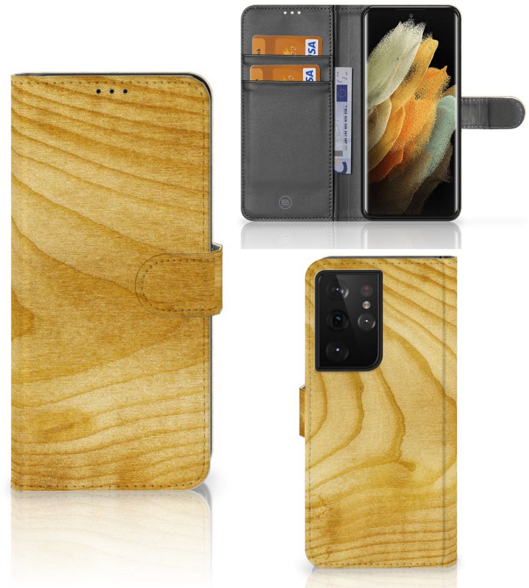 Samsung Galaxy S21 Ultra Book Style Case Licht Hout