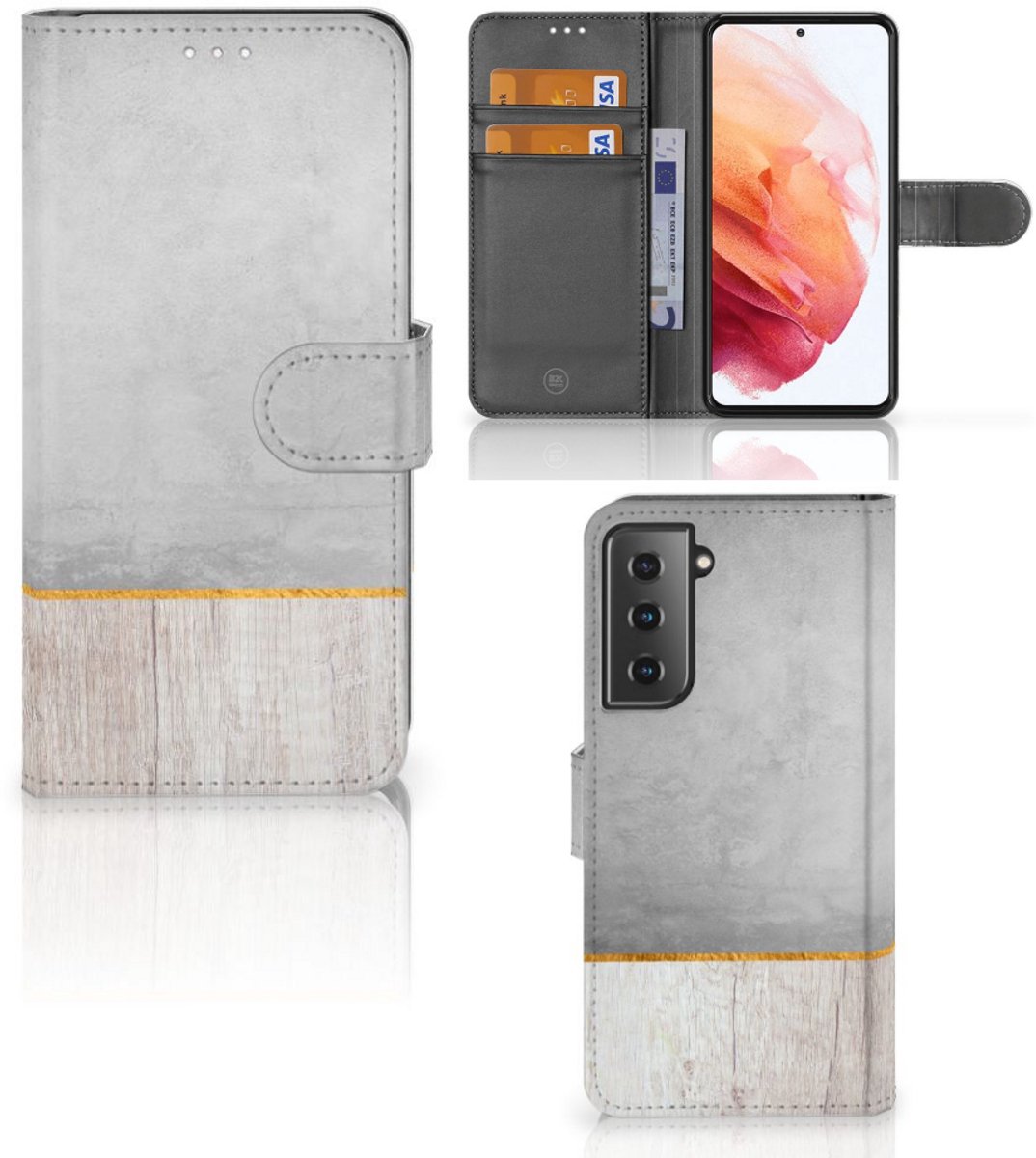 Samsung Galaxy S21 Book Style Case Wood Concrete