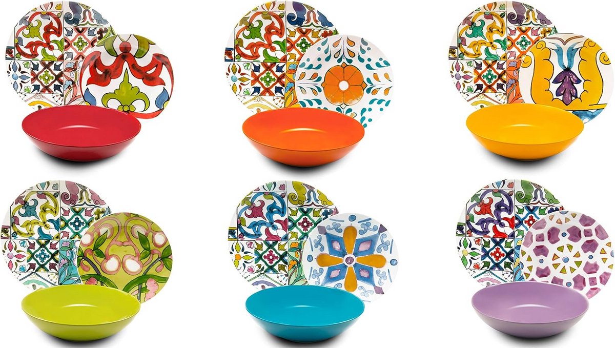 18-delige Porseinen en Keramieken Servies Set in Multi-kleuren