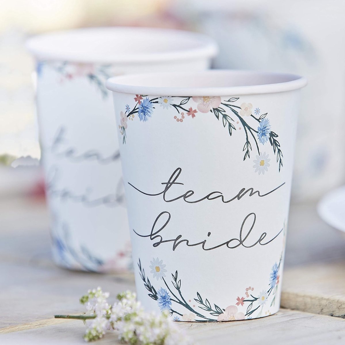 Papieren Party Cups 'Team Bride' met Boho Floral Patroon - 8 Stuks