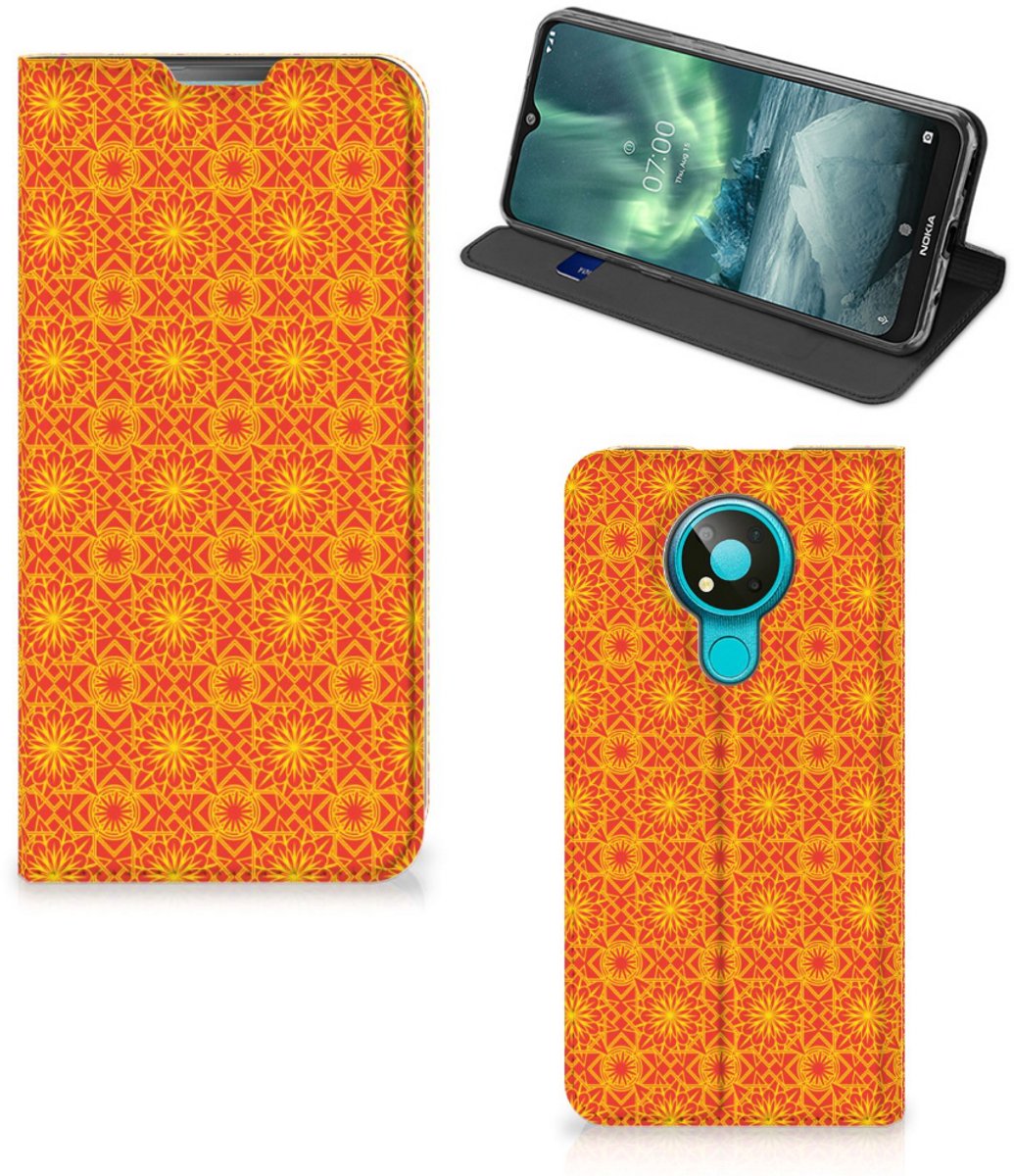 Nokia 3.4 Hoesje met Magneet Batik Oranje