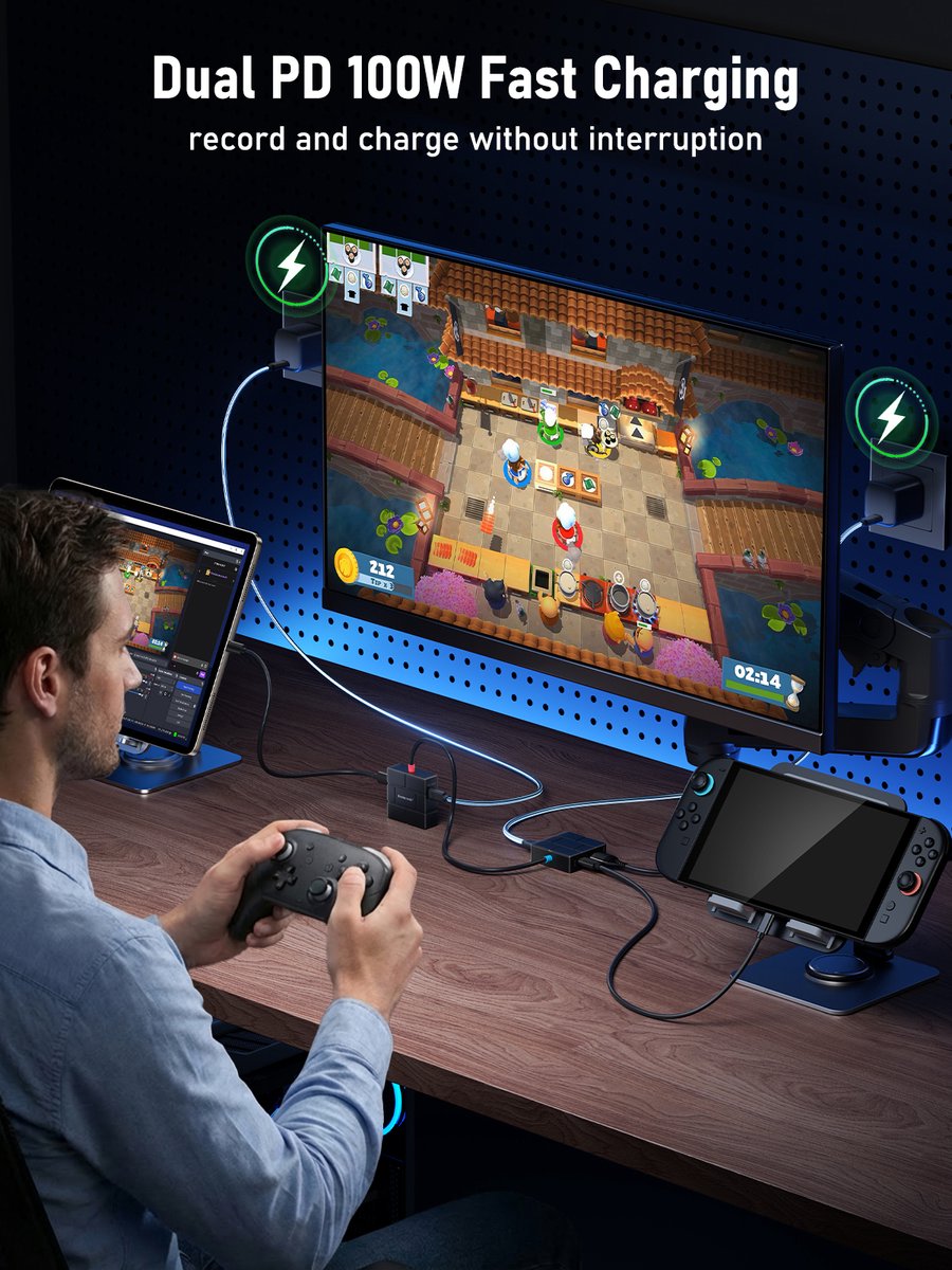 Lemorele AC12 Magnetische Video Capture Card en USB-C Hub - 1080p 60Hz - HDMI Loop-Out - 100W PD thumbnail 3