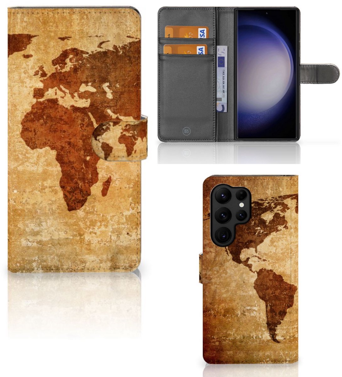 Samsung Galaxy S23 Ultra Flip Cover Wereldkaart