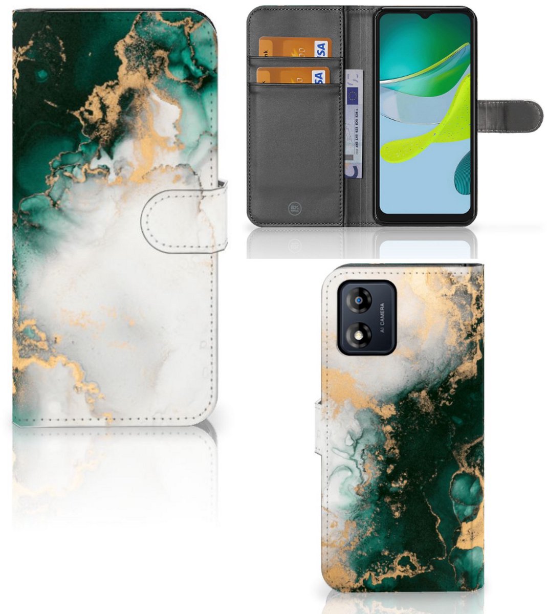 Bookcase voor Motorola Moto E13 4G Marmer Groen