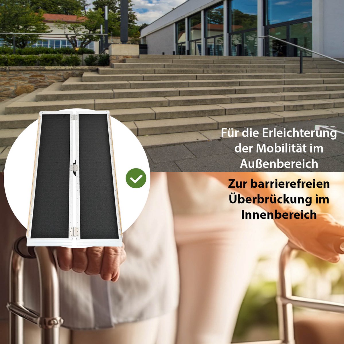 TRUTZHOLM Opvouwbare rolstoelhelling 152 cm Draagvermogen 272 kg Aluminium grijs zwart gecoat Oprijplaat