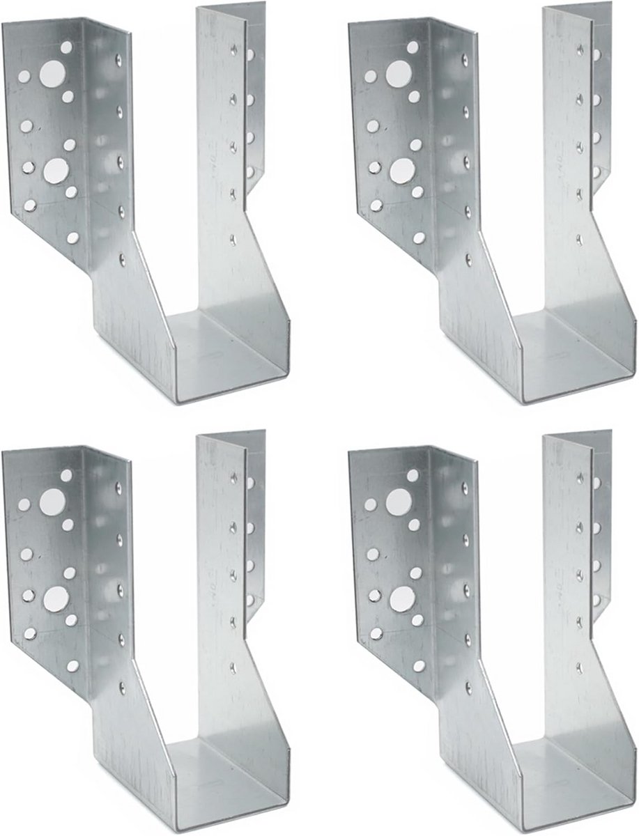 U-hoek frame klomp set 4 - verzinkt staal - 48 x 166 x 75 mm - geschikt voor houten palen 