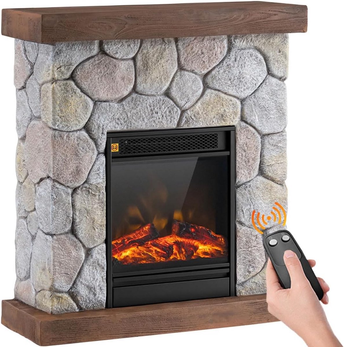 Elektrische Haard met Houten Frame - Wandmontage, 2000 W, Stille Verwarming met 13 Kleuren