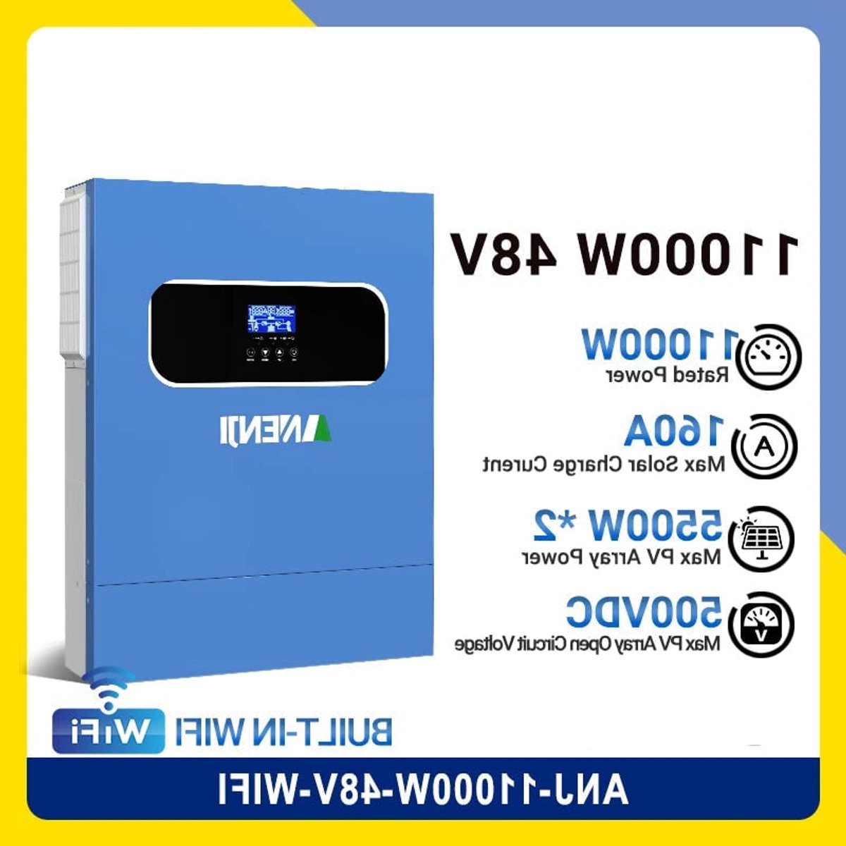 Hybride Omvormer – Zonne-Omvormer – Solar Inverter – Off-Grid Omvormer – 11kW 48V – Pure Sinus – Dubbele MPPT Ingangen met 160A Laadregelaar