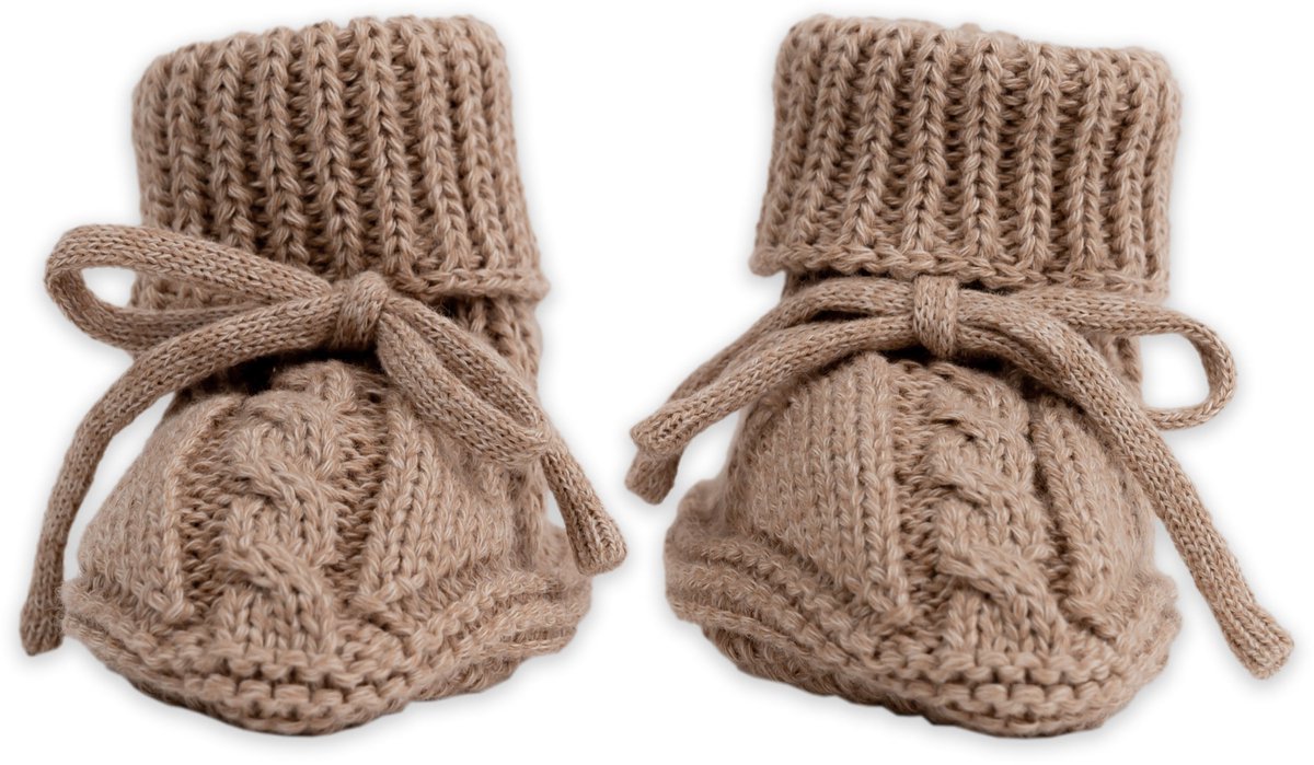 Lodger - Baby Slofjes Gebreid - Beige - 0-6 Maanden - Katoen - Newborn Slofjes & Babysokjes