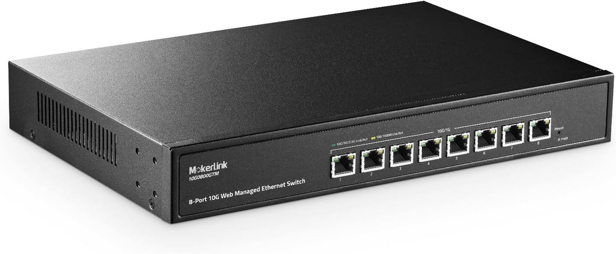 8-poorts 10 Gigabit Managed Switch - 10G/5G/2.5G/1000M auto-negotiatie met 160Gbps bandbreedte