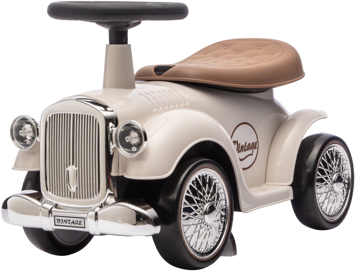 Eco Toys - Retro Loopauto - Wit - Met Claxon & Opbergruimte - Lekvrije EVA Banden - Vanaf 18 Maanden - Max. 25 kg