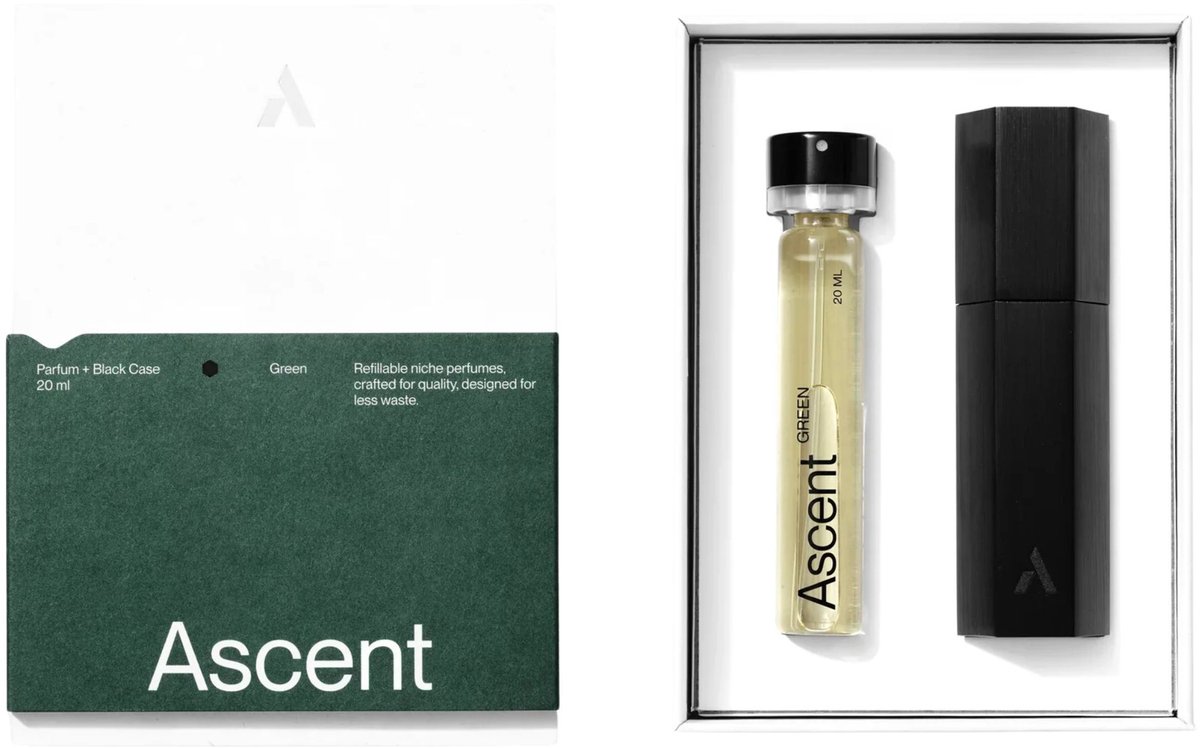 Ascent Green Starterspakket - Parfum Voor Dames en Heren - Eau De Toilette Homme – Parfumolie - Geurset – Parfumset - Geschenkset Vrouwen en Mannen - Geurtjes Vernevelaar - Luchtjes - 20ml - Vegan - Organische Basis - Incl. Zwarte Houder - Vanille