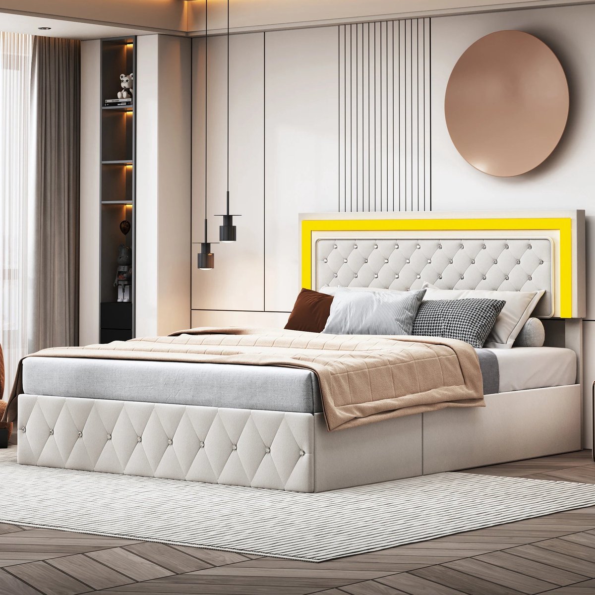 Corvance Boxspring Opbergbed 160x200 cm Beige Velvet - afbeelding 2