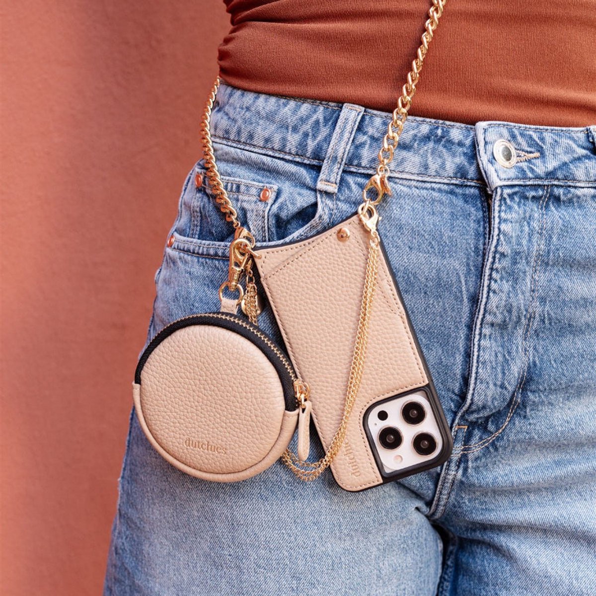 Dutchies Mini Telefoontasje Emma | Beige | Geschikt voor alle merken | Exclusief strap