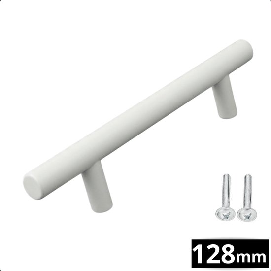 Handgreep Wit RVS Denver – Boormaat 128mm – Incl 2 Schroeven