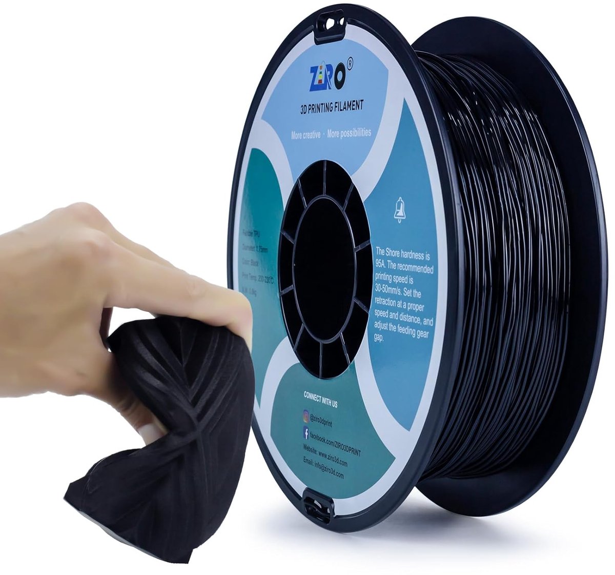 Flexibel TPU 3D Printer Filament 1.75mm - 0.8KG, Nauwkeurigheid +/- 0.05mm, Zwart