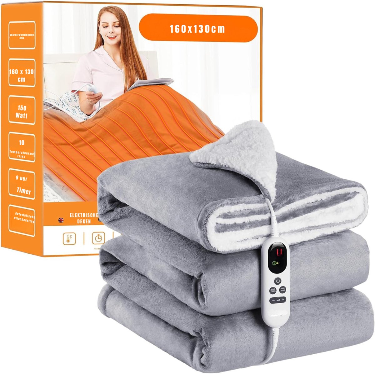 DYNA® Infrarood Deken - Elektrische Deken – Warmtedeken - Grijs - 160cm x 130cm x 1cm