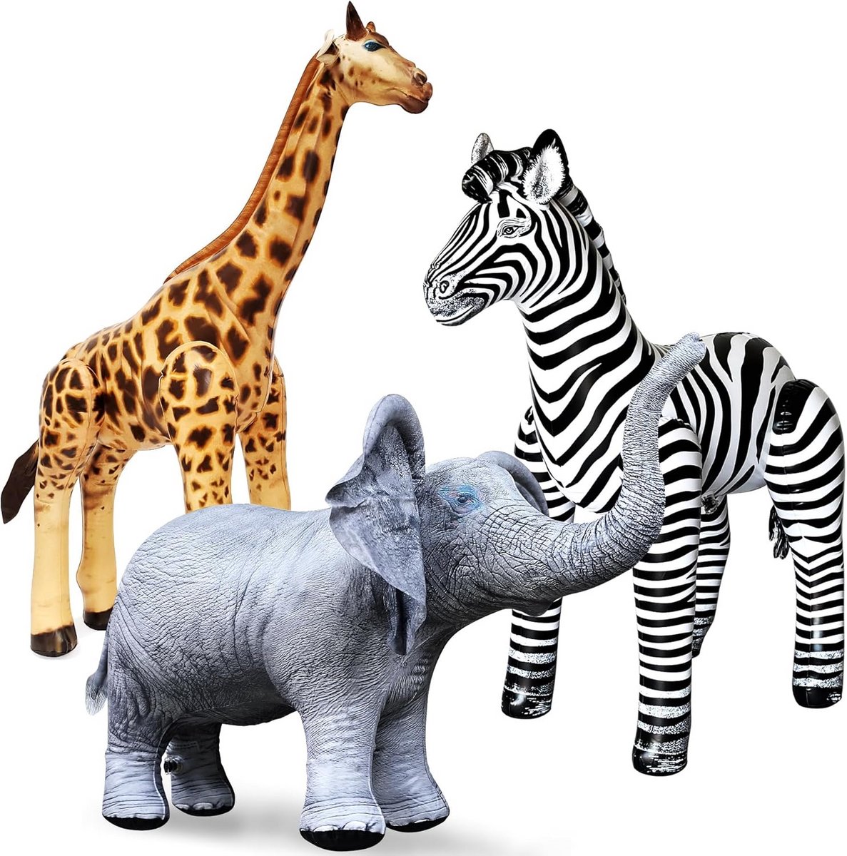 Safari Dieren 3 Pack: Giraffe, Zebra en Olifant voor Zwembad en Feestdecoratie