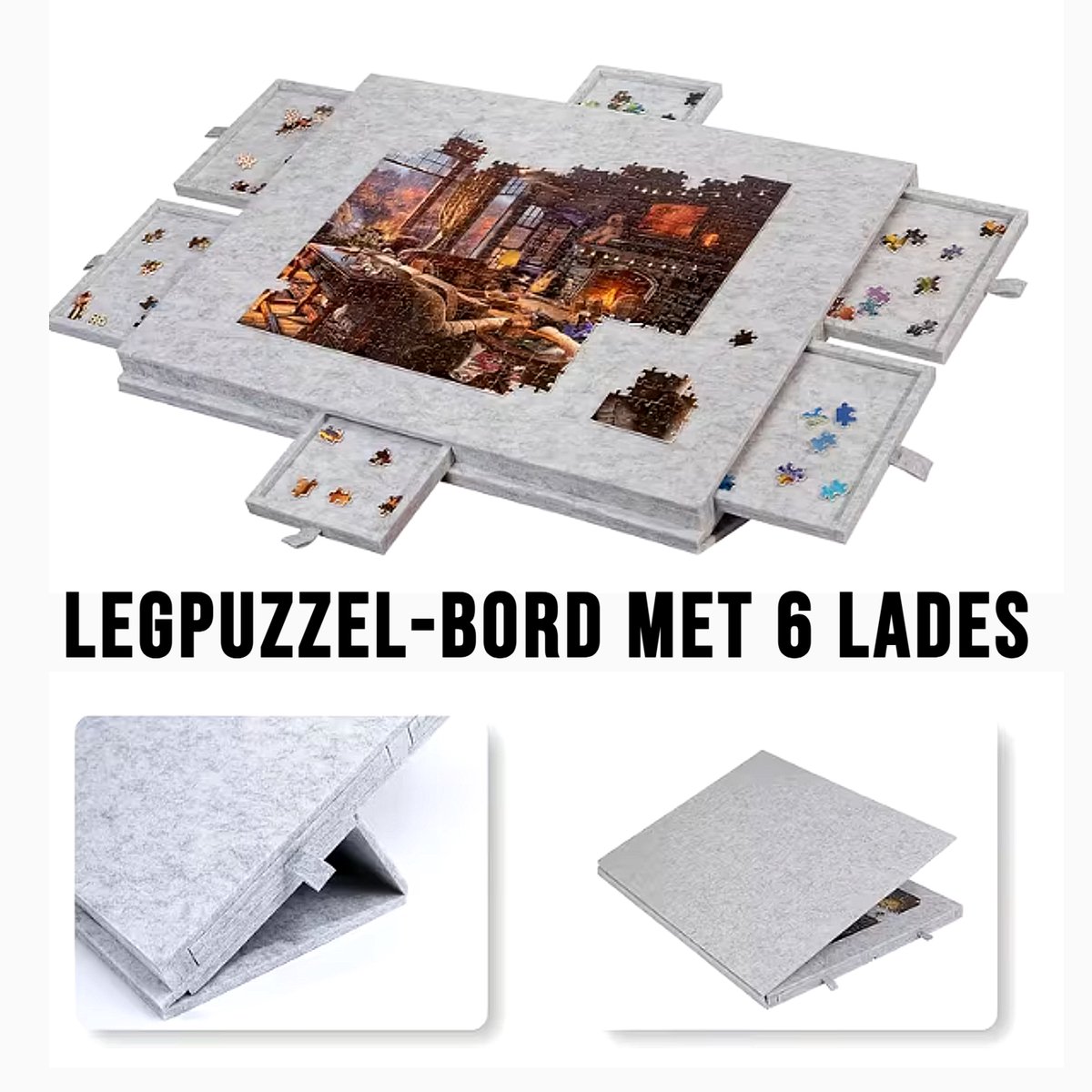 Allernieuwste.nl® Legpuzzel Bord met 6 Lades – Puzzel Organizer & Puzzeltafel – Lichtgrijs