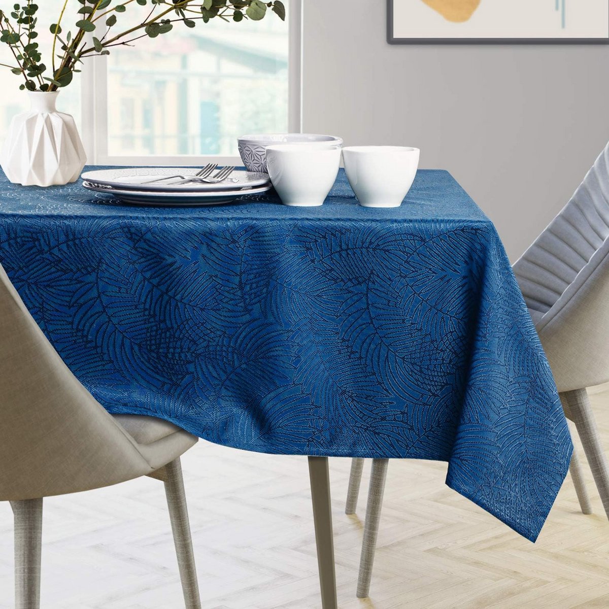Tafelkleed 140 x 200 cm met lotuseffect en waterafstotend Bladeren Donkerblauw