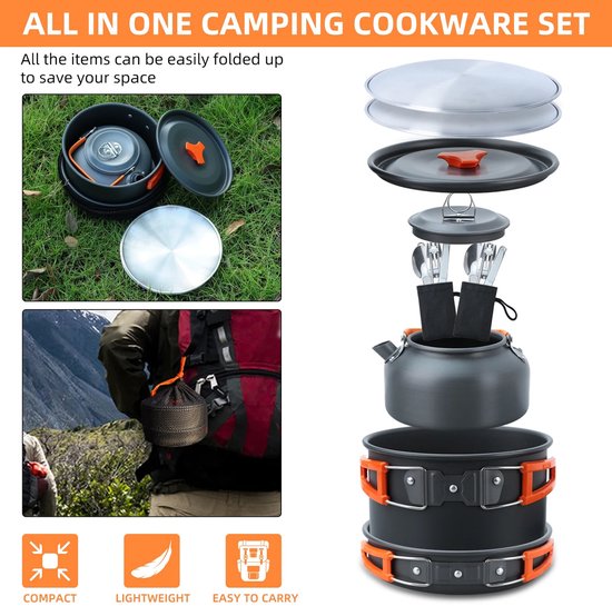 D&A Pannenset - Pannen - Kookpotten - Camping pannenset - Camping servies - Camping pan - Camping kookset - Camping fluitketel — afbeelding 4