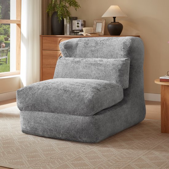 OKWISH Relaxfauteuil - Omvormbaar Tot Ligstoel - Voor Woonkamer En Slaapkamer - Schuim - Grijs