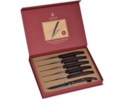 Laguiole Heritage Steakmessen Set – 6 Delig – Zwart RVS Lemmet – Luxe Steakmessen met Houten Handgreep – Premium Steak Messen – Geschenkdoos