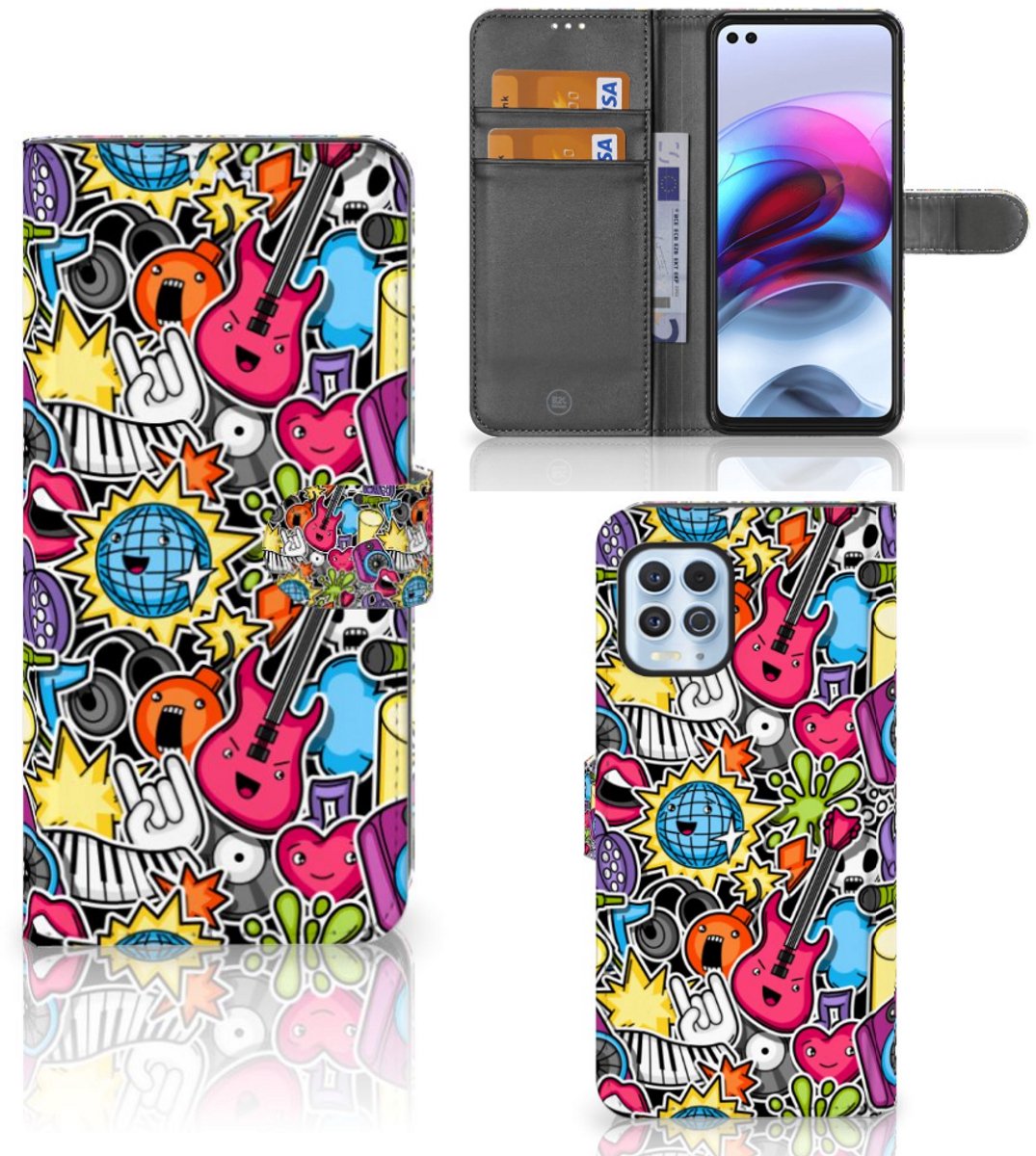 Motorola Moto G100 Wallet Case met Pasjes Punk Rock