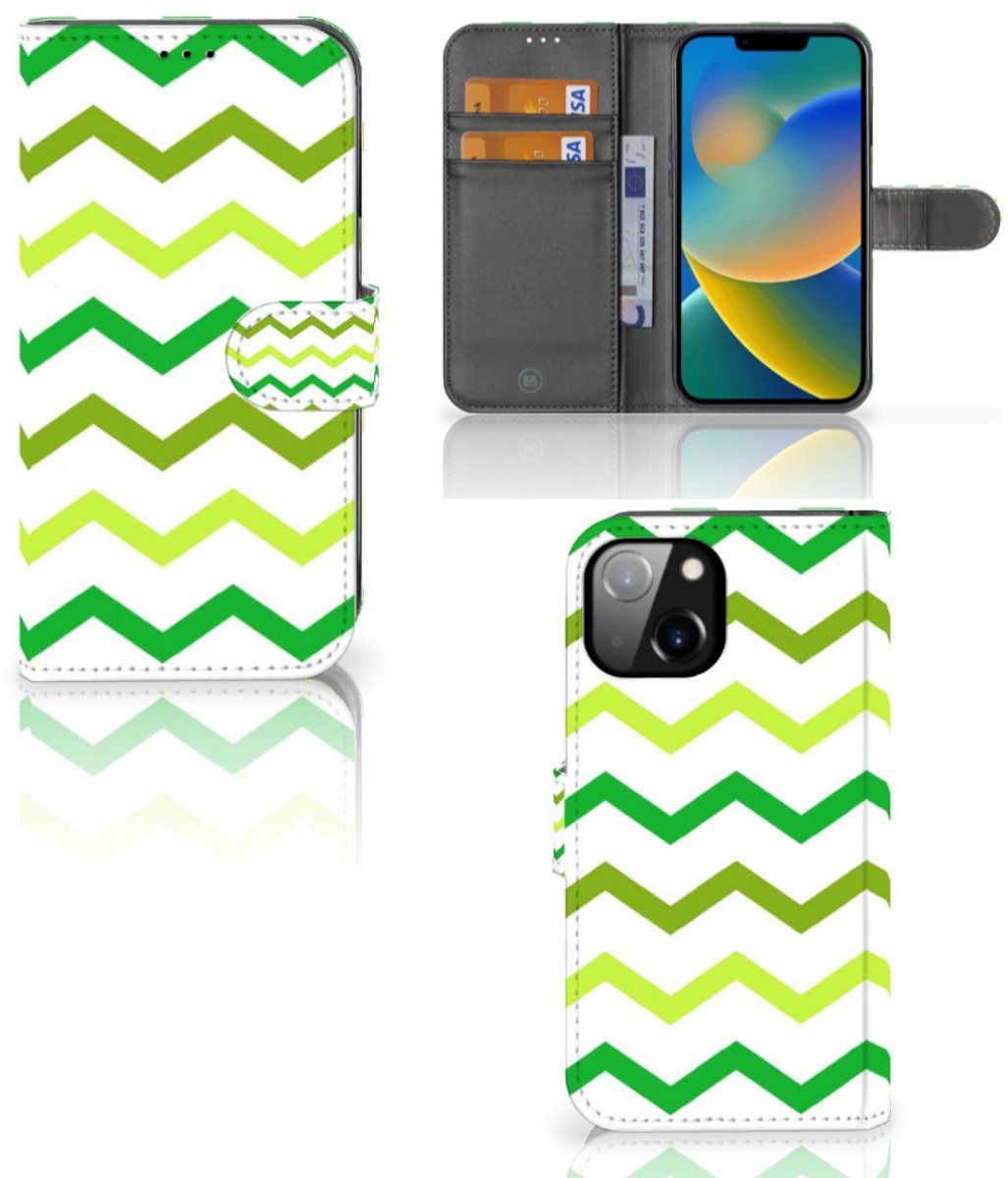 Apple iPhone 14 Telefoon Hoesje Zigzag Groen