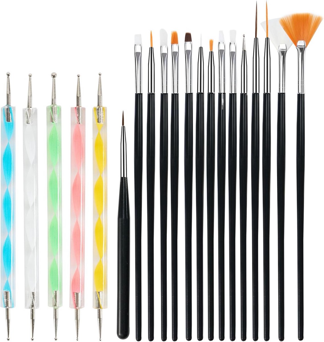 20-delige Nail Brush Set met Dotting Tool voor Nail Art en Gel Nagels