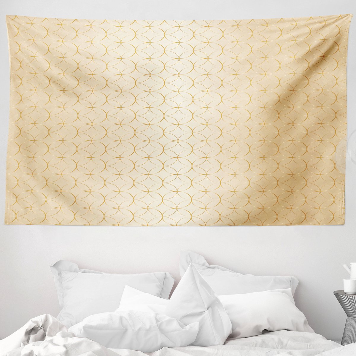 ABAKUHAUS Beige Wandtapijt en Sprei, Geometrisch Goudpatroon, 230 x 140 cm, Licht Perzikbruin
